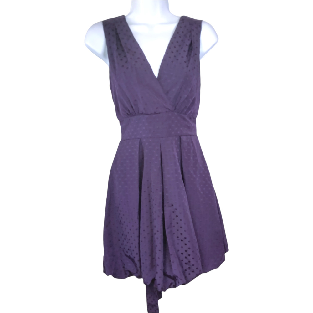 Lulu E Bebe Women's Polka Dot Dress Empire Tied Waist Plum Purple Size S